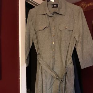 Flirty Light Olive Oxford-Style belted-Dress